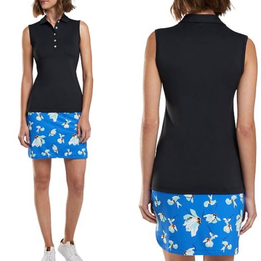 Peter Millar Blue Floral Golf Skort with Black Top Panel